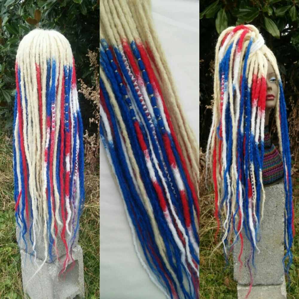 Platinum blonde red white blue ombre dreadlocks